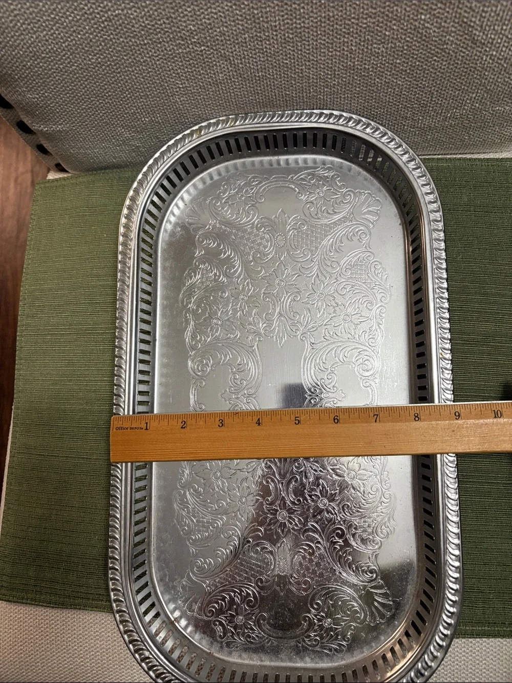 Irvinware Ornate Silver Vanity Tray with Embossed Scrollwork